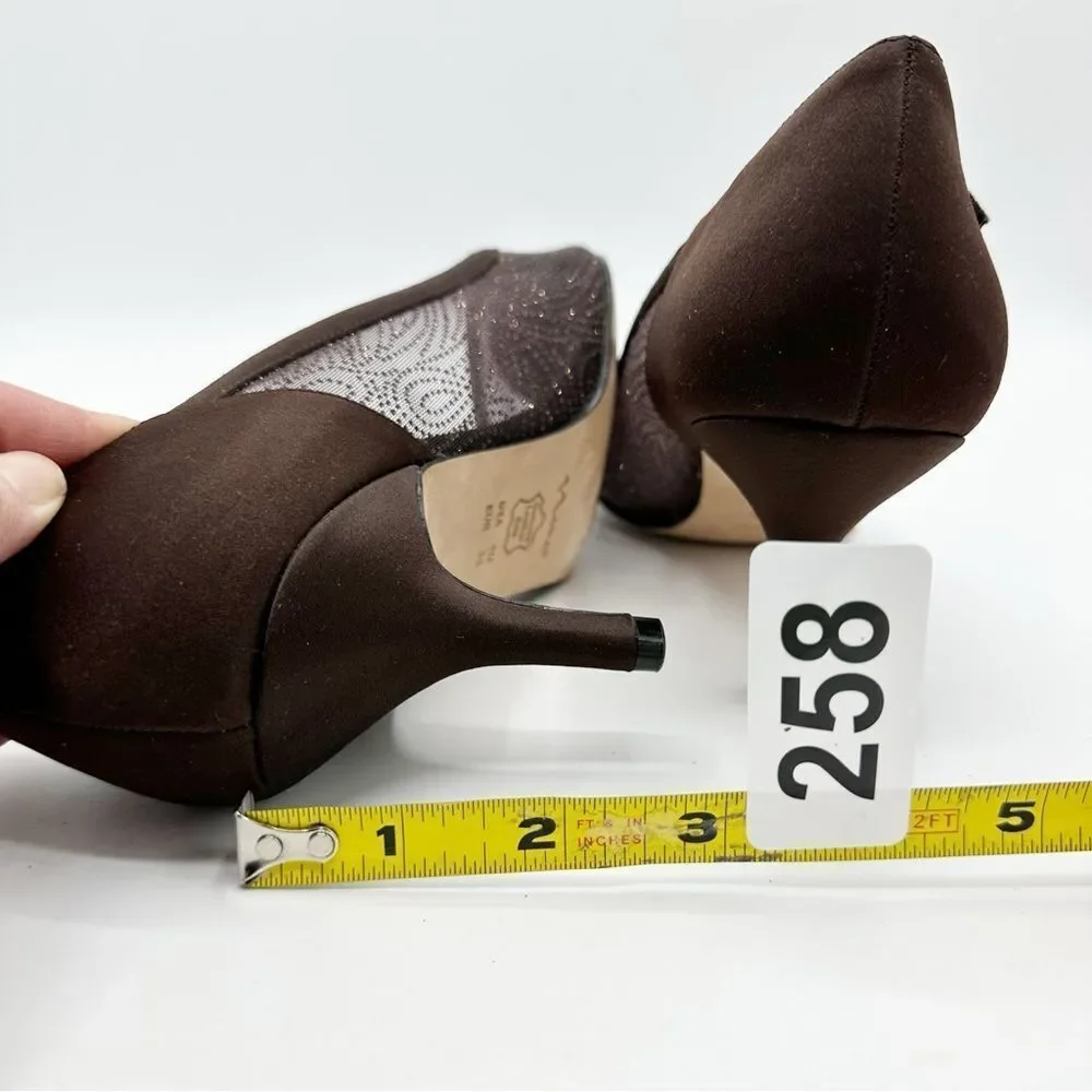 Women's Nina Cocoa Brown Sheer Glitter Satin Formal Pumps Heels Shoes size 8M‎